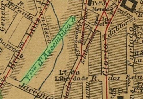 Planta Geral da Cidade de São Paulo, 1905 — região da rua da Assembleia antes da construção dos Arcos